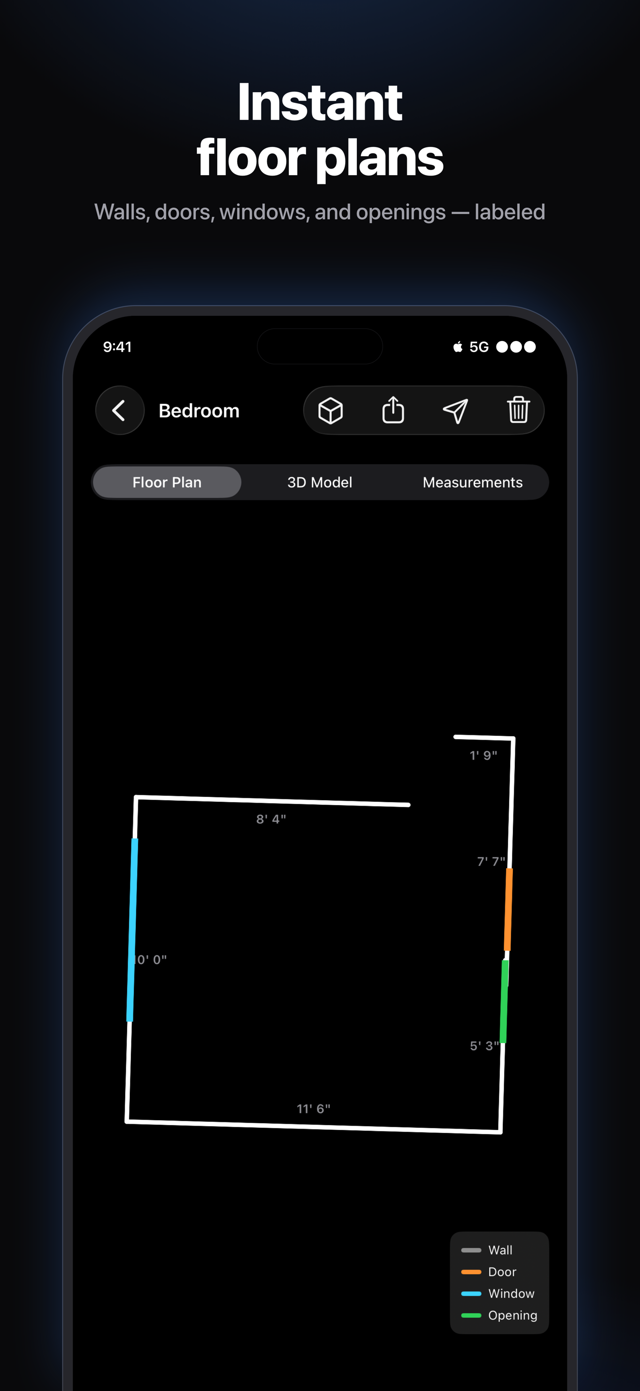 Dimensioned 2D floor plan